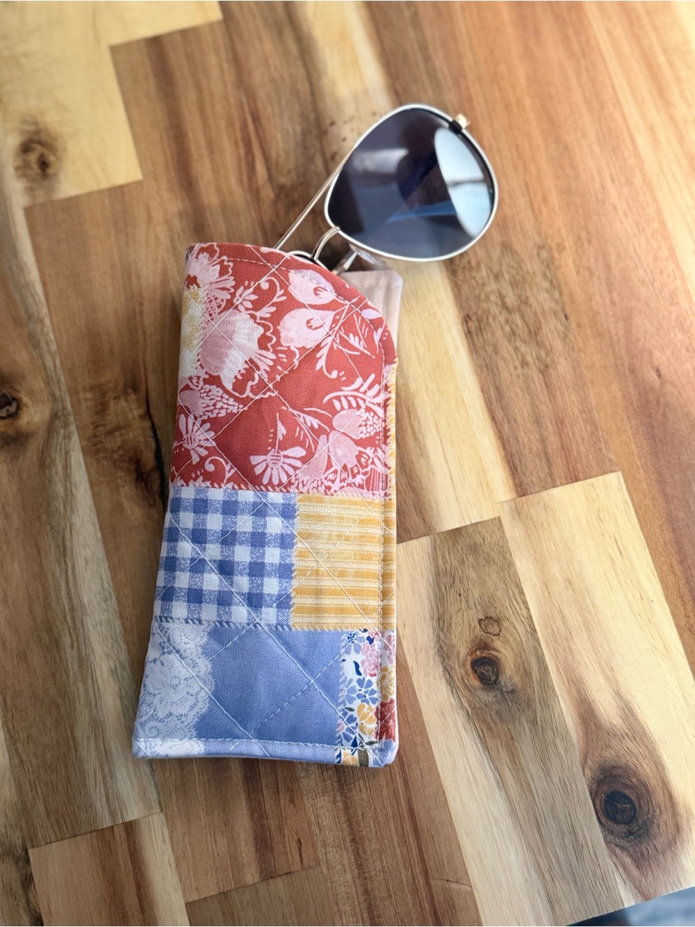 Patchwork Quilted Fabric Sunglasses Case